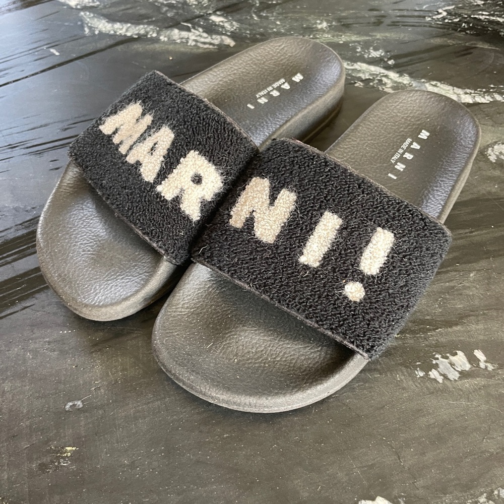 Marni womens Black Slide Sandals with Logo size 6